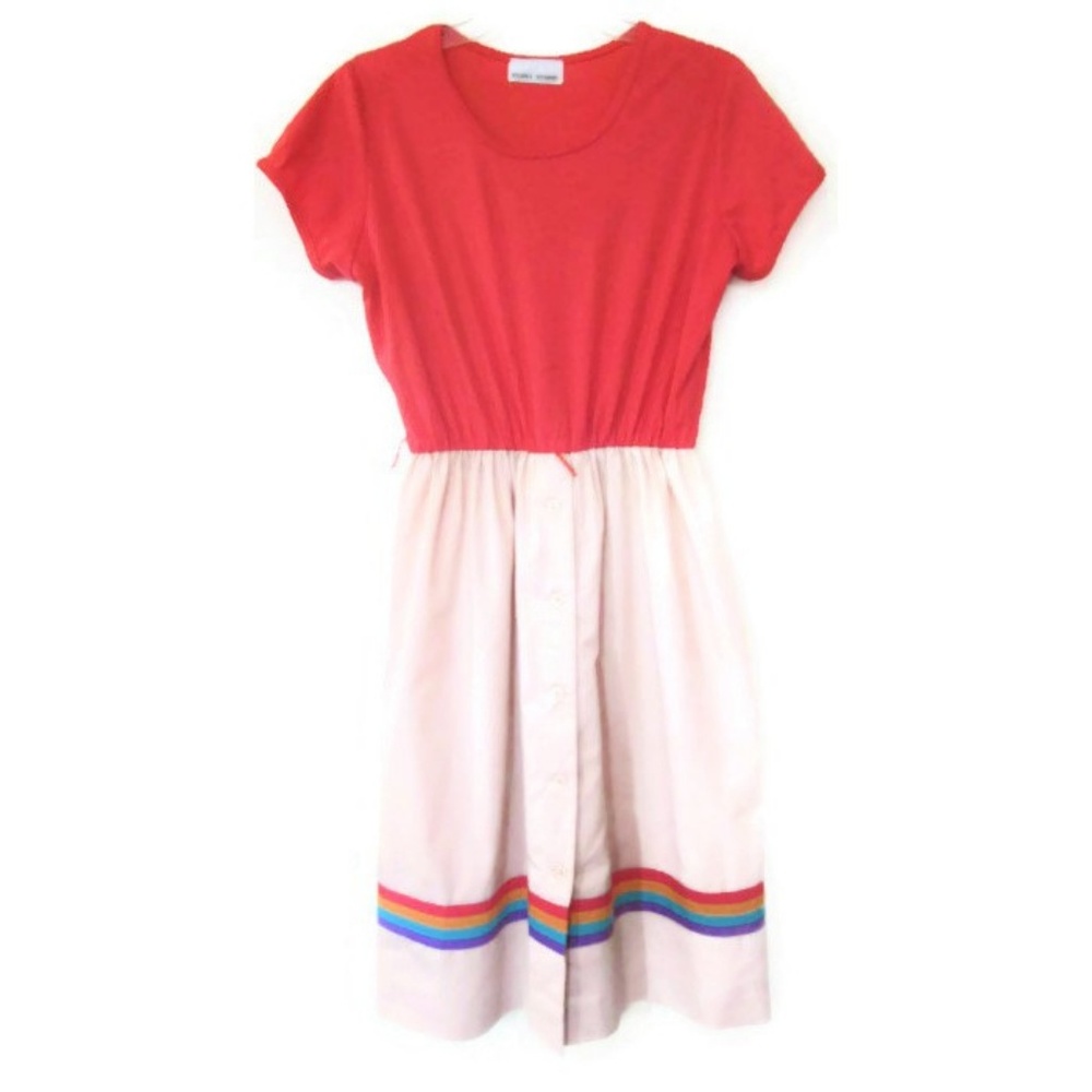 1980s vintage coral rainbow dress size medium 6 8 - Picture 4 of 5
